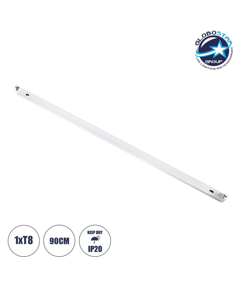GloboStar® TUBATO 60148 Μεταλλικό Σκαφάκι για 1 x Λάμπα 90CM T8 G13 LED AC 220-240V IP20 Μ90 x Π3.4 x Υ4.3cm - 5 Χρόνια Εγγύηση